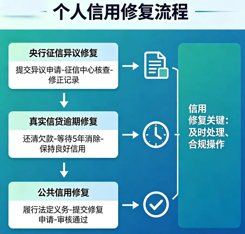 3大类：征信异议、真实逾期、公共失信修复的信用修复完整流程
