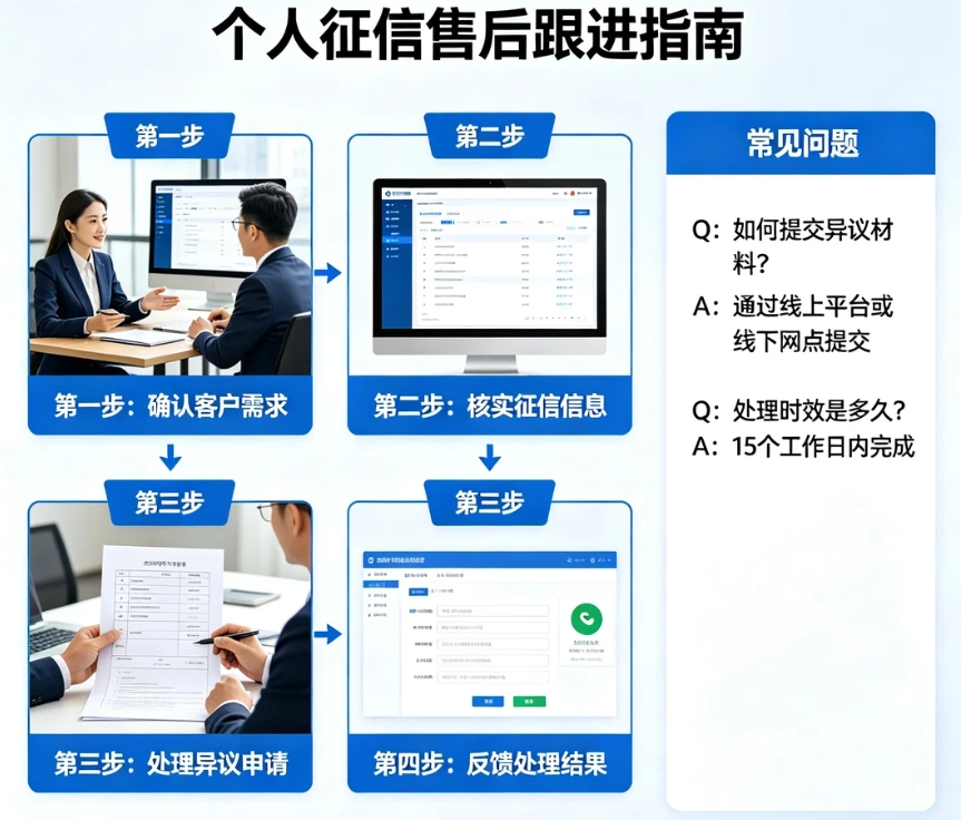 个人征信售后 确认客户要求 核实征信信息 处理异议申请 反馈处理结果