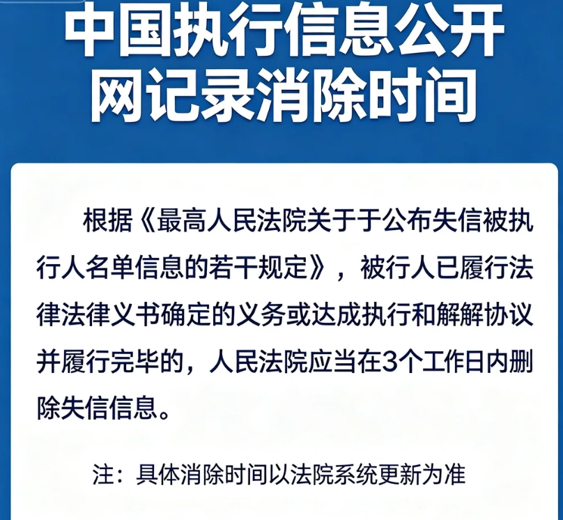 中国执行信息公开网记录多久消除？失信、限高、被执行人公示时效详解