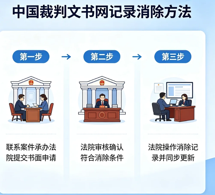 中国裁判文书网记录怎么消除？裁判文书外网下架正规申请流程、驳回误区