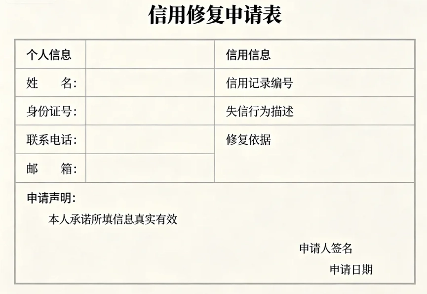 为企业提供信用修复申请表 征信修复申请书